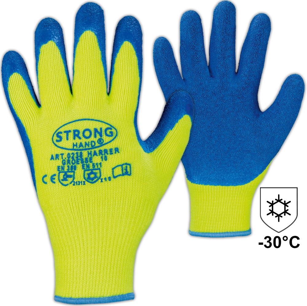 Găng tay bảo hộ lao động mùa đông phủ Latex Stronghand 0238 HARRER màu vàng/xanh size 8-12
