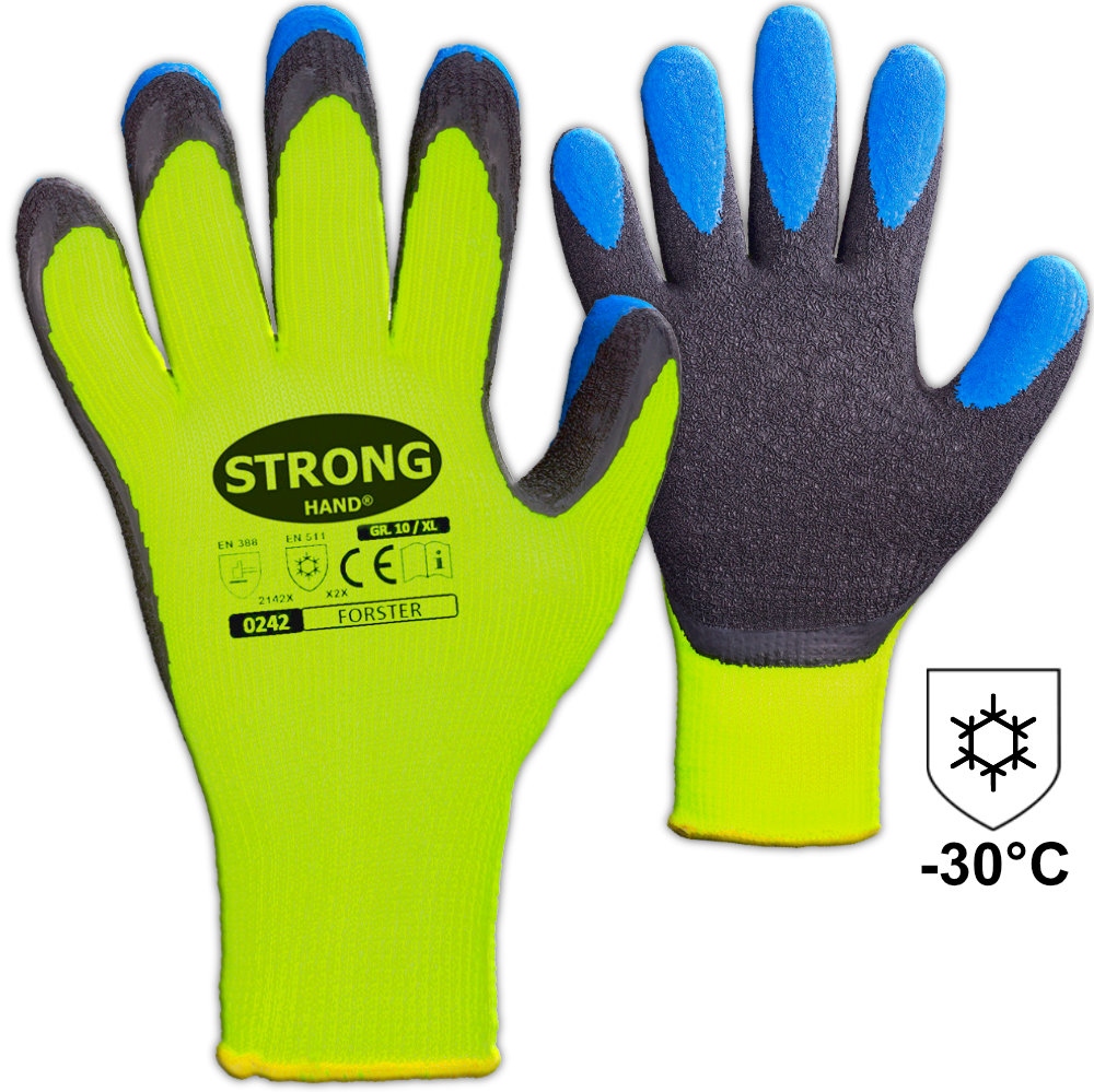 Găng tay bảo hộ mùa đông phủ Latex Stronghand 0242 FORSTER màu vàng neon cỡ 8-11