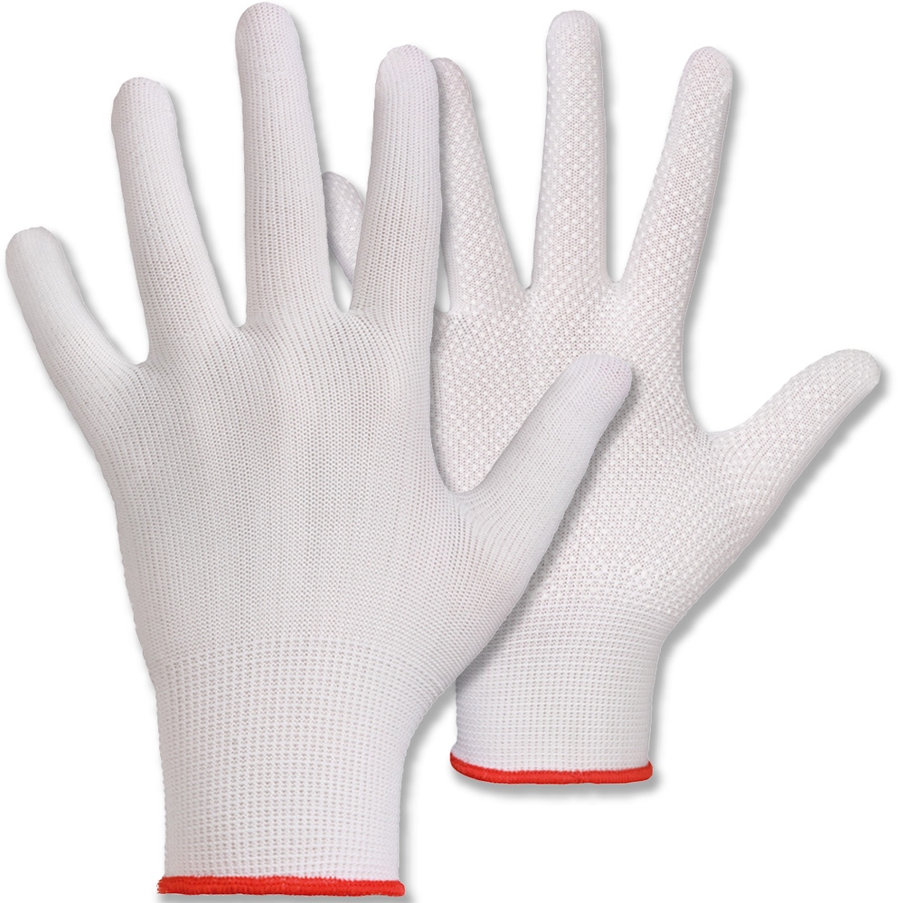 Găng tay len dệt kim sợi nhỏ Nylon phủ hạt nhựa PVC Stronghand 0328 WEIFANG màu trắng size 6-11