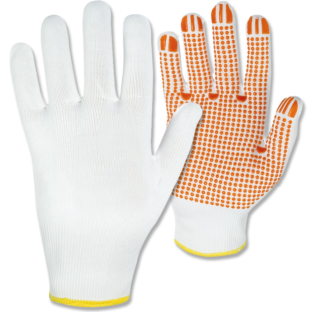 Găng tay dệt kim Nylon phủ hạt nhựa PVC Stronghand 0364 FUZHOU màu trắng/đỏ cỡ 7-11