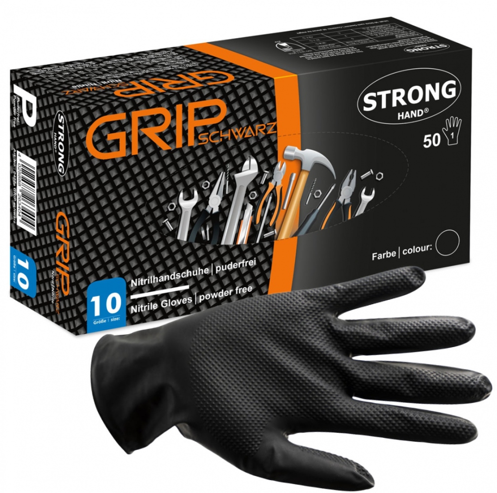 Găng tay bảo hộ nitrile Stronghand 0422 GRIP màu đen, không bột