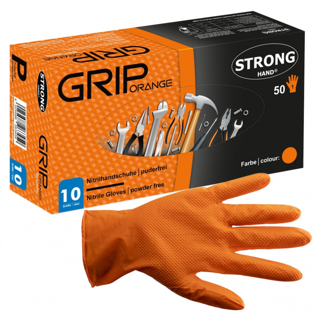 Găng tay nitrile Stronghand 0424 Grip không bột màu cam hộp 50 chiếc