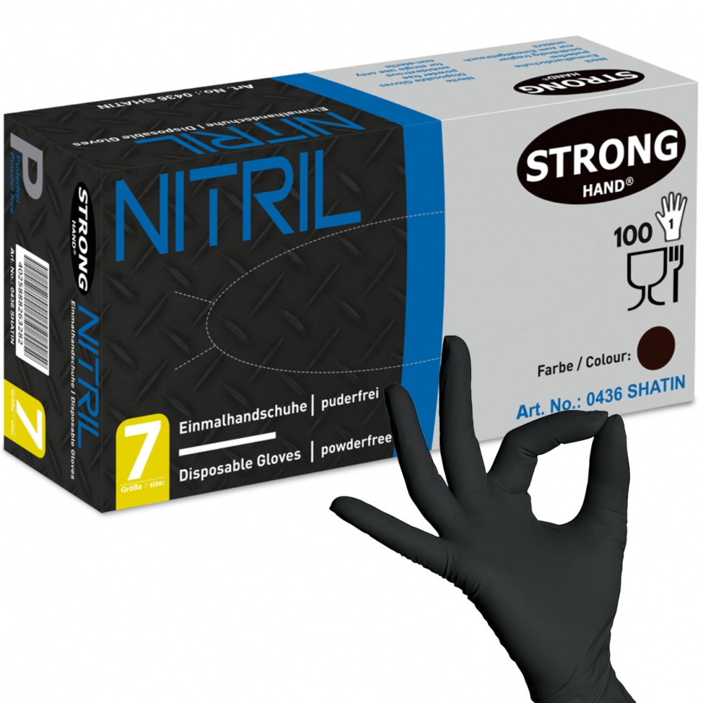Găng tay cao su Nitrile Stronghand 0436 SHATIN Hộp 100 chiếc không bột màu đen tiêu chuẩn EN420
