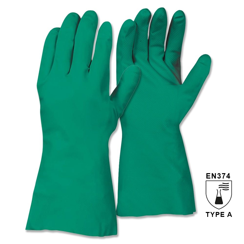 Găng tay bảo hộ hóa chất nitrile Stronghand 0457 VANCOUVER màu xanh lá cây EN374-5
