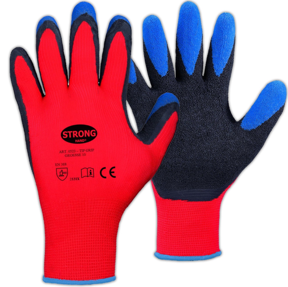 Găng tay bảo hộ lao động phủ cao su Latex Stronghand 0523 Tip Grip màu đỏ cỡ 8-11