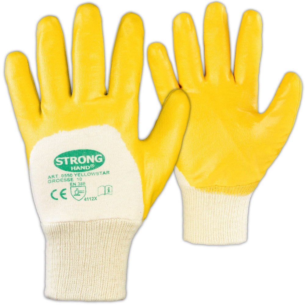 Găng tay bảo hộ lao động Stronghand 0550 Yellowstar chất liệu cotton phủ Nitrile 3/4 kích cỡ 6-11