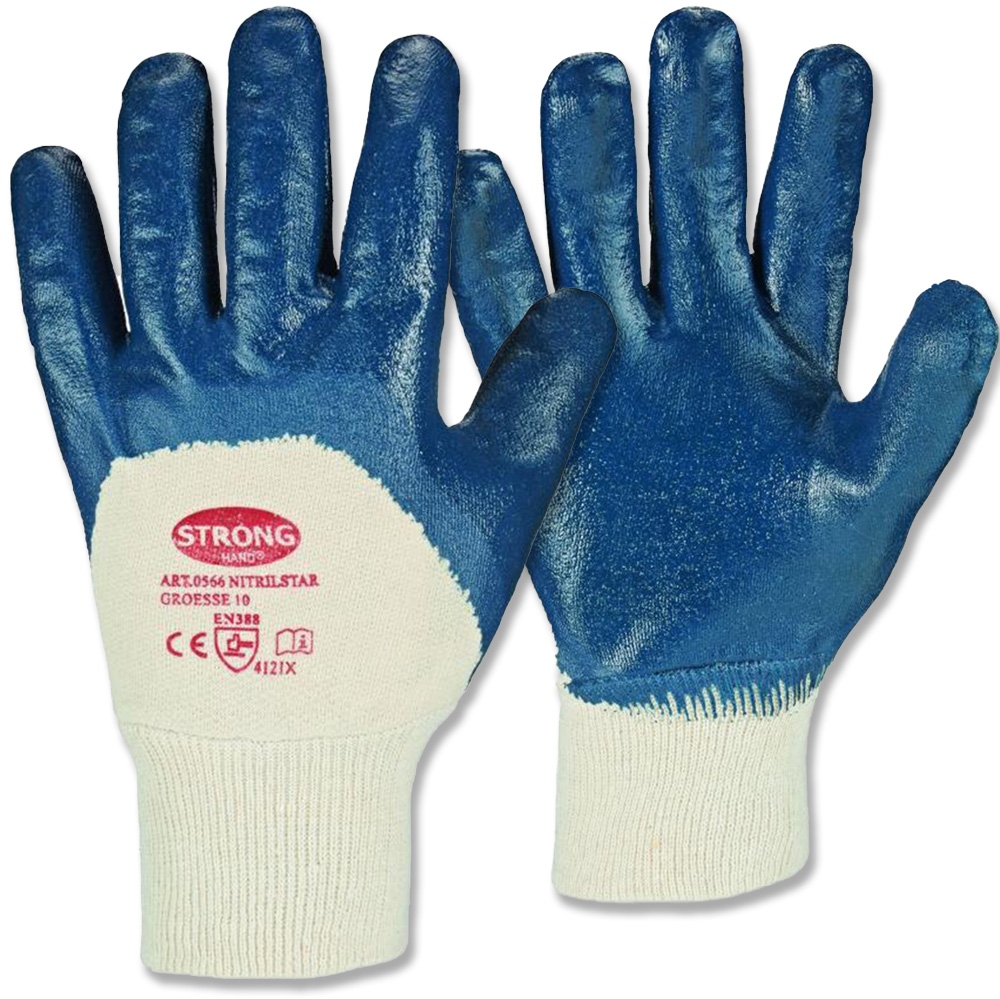 Găng tay bảo hộ Stronghand 0566 NITRILSTAR phủ Nitrile 3/4 màu xanh size 9-11