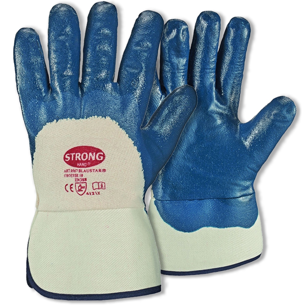 Găng tay bảo hộ Cotton phủ Nitrile 3/4 Stronghand 0567 BLUESTAR, Cỡ 9-11