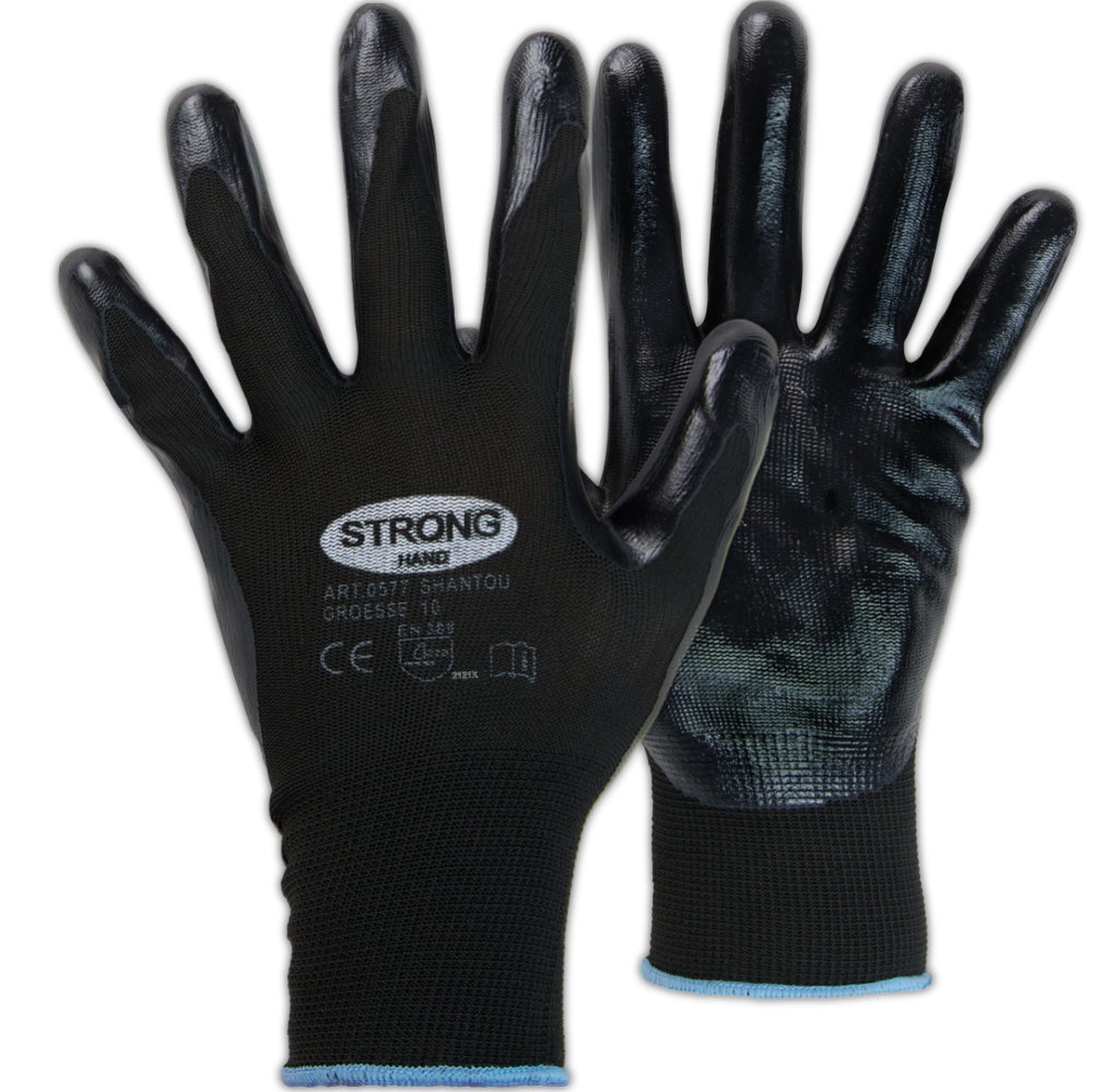 Găng tay bảo hộ phủ Nitrile Stronghand 0577 kháng dầu màu đen cỡ 6-11