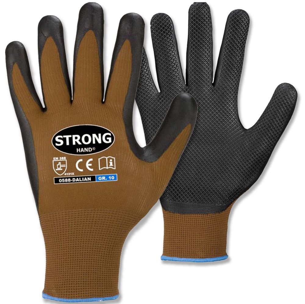 Găng tay bảo hộ Nylon phủ Nitrile hạt nổi Stronghand 0588 DALIAN cỡ 7-11