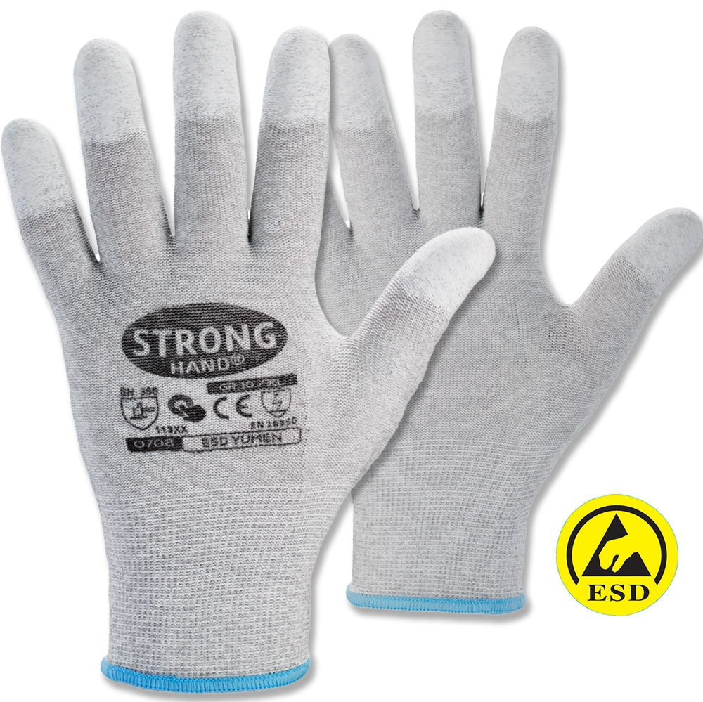 Găng tay lắp ráp cảm ứng Stronghand 0708 Yumen ESD chất liệu Nylon/PU màu xám