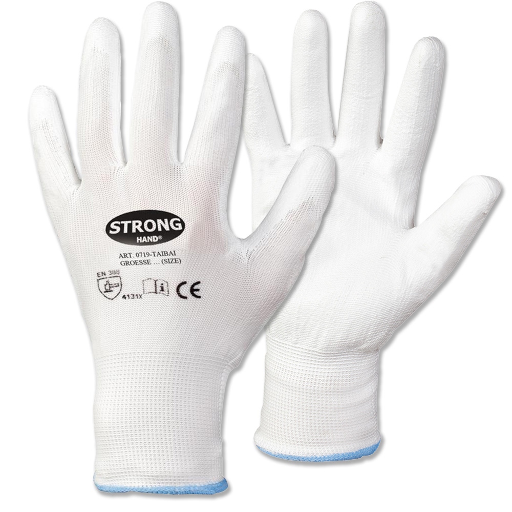Găng tay bảo hộ nylon phủ PU Stronghand 0719 TAIBAI màu trắng size 6-11