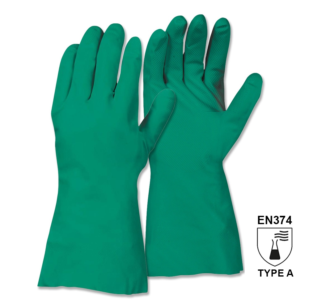 Surf 0458 Găng tay bảo hộ hóa chất nitrile màu xanh lá cây EN 388 / EN 374 Cat. 3