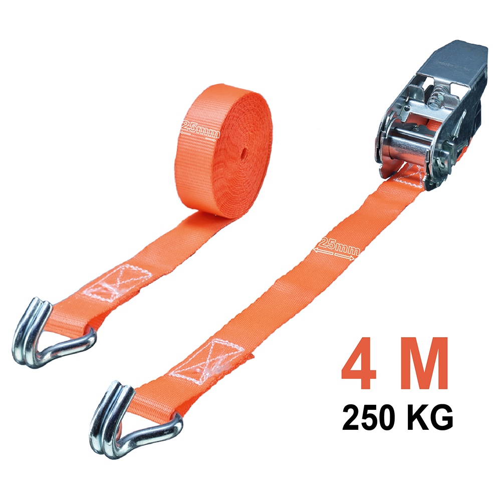 Dây tăng đơ chằng hàng Tector 84504, móc chữ J đôi, tải trọng 250kg, bản rộng 25mm, chiều dài 4m