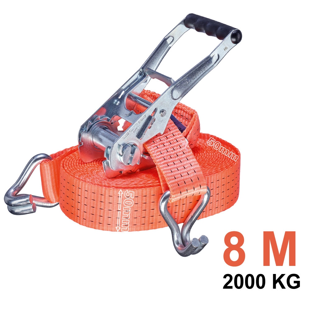 Dây tăng đơ chằng hàng Tector 84510 kèm móc chữ J kép, tải trọng 2000kg, bản rộng 50mm, dài 8m