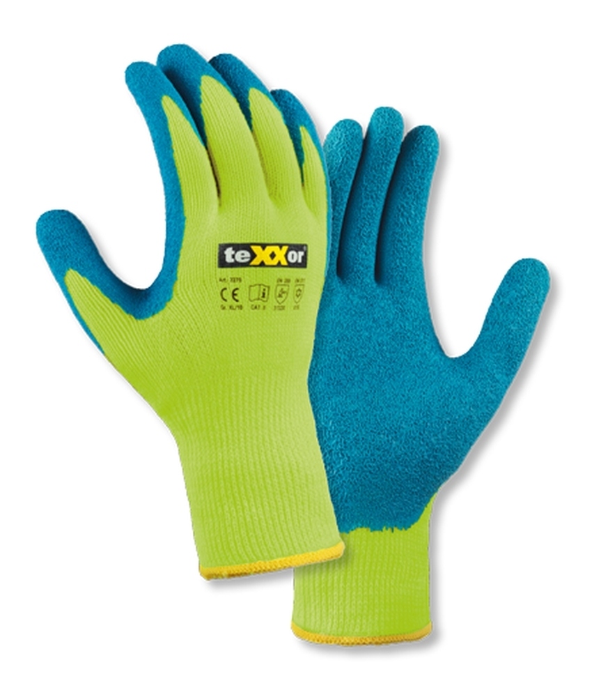 Găng tay bảo hộ mùa đông phủ Latex Texxor 2270 vàng/xanh size 8-11