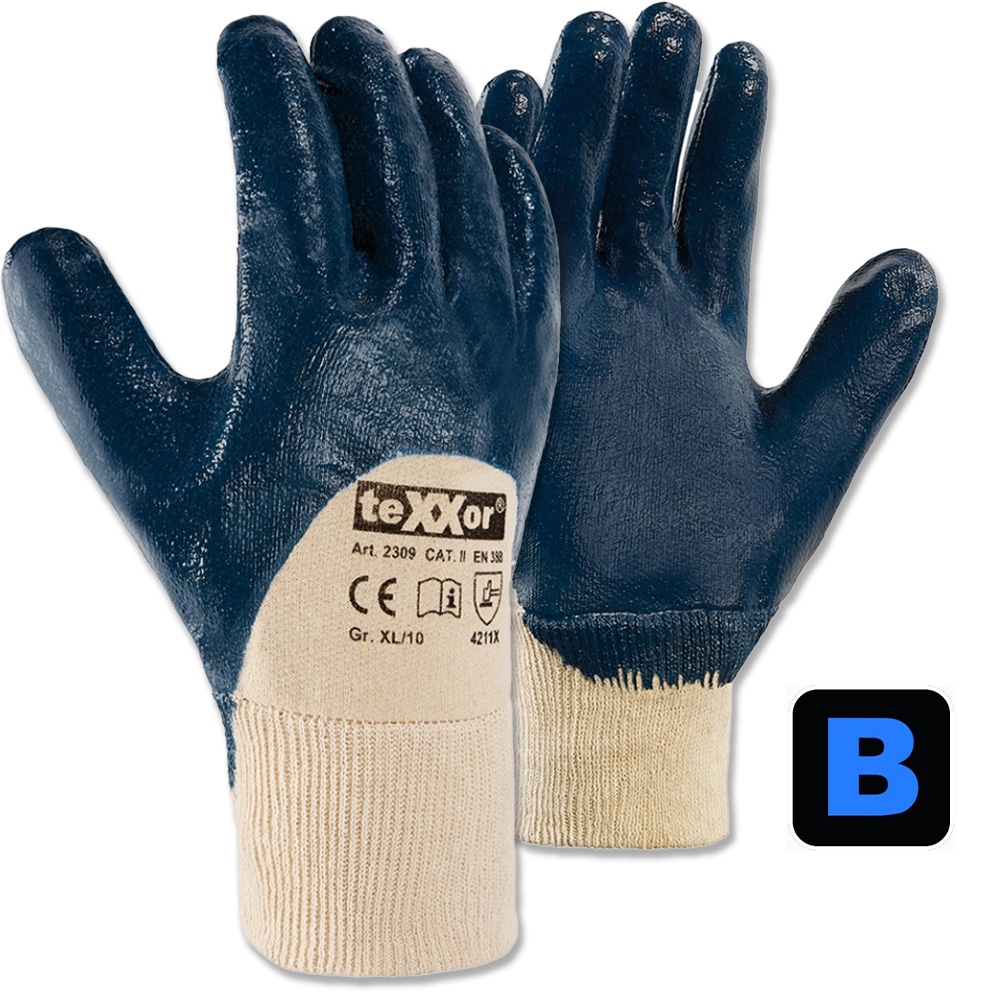 Găng tay chống cắt teXXor 2309 màu xanh, phủ 3/4 Nitrile, cấp độ B, size 7-11
