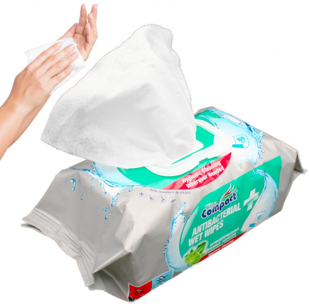 Khăn ướt kháng khuẩn siêu nhỏ gọn 100 miếng trong bao bì có thể đóng lại