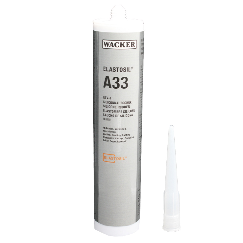 Cao su silicone lưu hóa nhiệt độ phòng một thành phần (RTV-1) Wacker Elastosil A33, đóng rắn bằng độ ẩm, màu ngà, 310ml