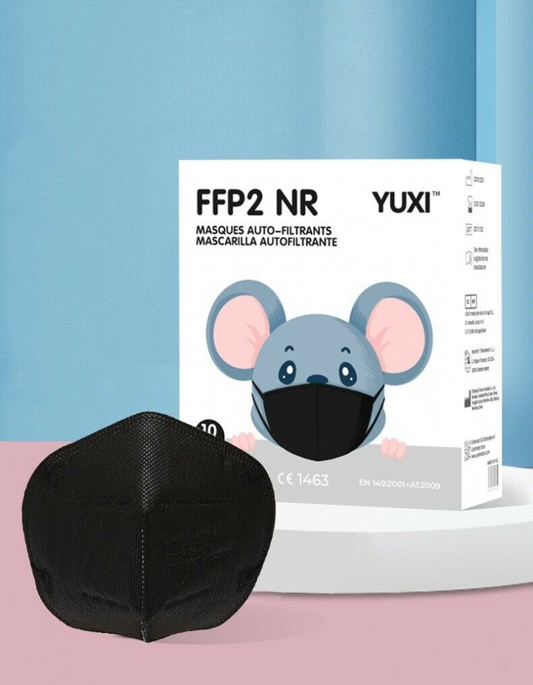 Khẩu trang lọc bụi thời trang YUXI dành cho trẻ em màu đen FFP2 NR