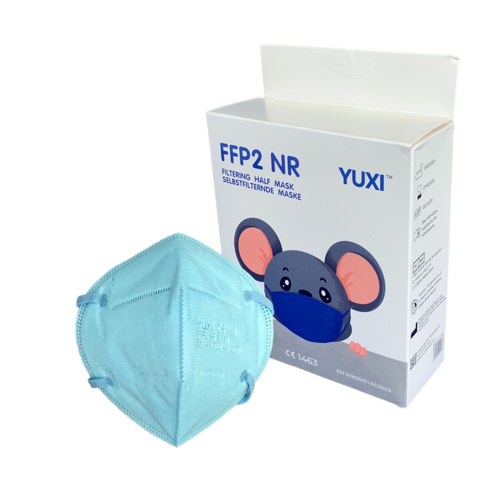Khẩu trang lọc bụi thời trang YUXI cho trẻ em màu xanh nhạt FFP2 NR - Hộp 3 chiếc - Còn hàng